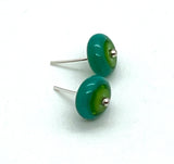Circle Stud Earrings in Greens and Teal Glass and Sterling Silver