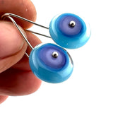 Medium Long Circle Earrings in Aqua, Lavender, and Violet Glass and Sterling Silver