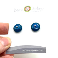 Circle Stud Earrings in Turquoise, Blue, and Steel Blue Glass and Sterling Silver