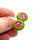 Dangle Earrings in Lavender, Orange, and Green Glass and Sterling Silver