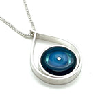 Modern Raindrop Necklace in Turquoise, Blue, and Steel Blue Glass and Sterling Silver