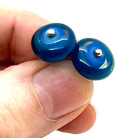 Circle Stud Earrings in Turquoise, Blue, and Steel Blue Glass and Sterling Silver
