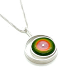 Offset Circle Green, Orange,  and Pink Glass and Sterling Silver