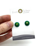 Circle Stud Earrings in Greens and Teal Glass and Sterling Silver