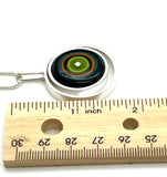 Offset Circle Green, Orange, Teal, and Deep Bottle Green Glass and Sterling Silver