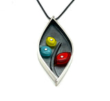 Leaf Pod Necklace in Red, Yellow, and Turquoise Glass and Sterling Silver