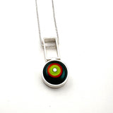Small Circle with Rectangle Necklace in green, Orange, and Teal