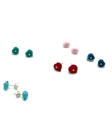 Glass Heart Stud Earrings in Glass (Choice of Color) and Silver