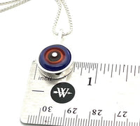 Tiny Framed Circle Necklace in Red Orange, Violet, and Gray Glass and Sterling Silver