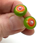 Circle Stud Earrings in Green, Pink, and Orange Glass and Sterling Silver