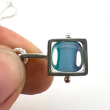 Tiny Striped Square Pendant with Silver Frame