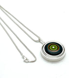 Offset Circle Green, Orange, Teal, and Deep Bottle Green Glass and Sterling Silver