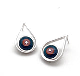 Modern Raindrop Stud Earrings in Pink, Orange, and Dark Turquoise Glass and Sterling Silver