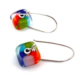 Cube Latch Earrings in Glass and Sterling Silver Rainbow Design
