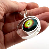 Offset Circle Green, Orange,  and Teal Glass and Sterling Silver