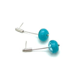 Long Stem Dangle Hollow Ball Earrings in Turquoise and Aqua Glass and Sterling Silver