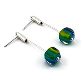 Stem Dangle Earrings Striped Cube Glass and Sterling