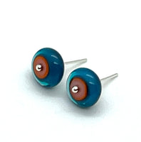 Circle Stud Earrings in Turquoise, Blue,  Pink, and Orange Glass and Sterling Silver