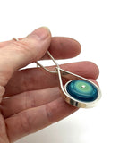 Modern Raindrop Necklace in Mint Green, Turquoise, and Steel Blue Glass and Sterling Silver