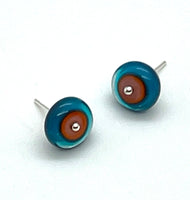 Circle Stud Earrings in Turquoise, Blue,  Pink, and Orange Glass and Sterling Silver