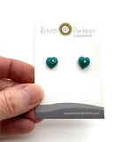 Glass Heart Stud Earrings in Glass (Choice of Color) and Silver