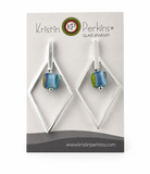 Large Striped Cube Glass and Silver Diamond Shape Earrings