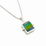 Tiny Striped Square Pendant with Silver Frame