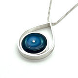 Modern Raindrop Necklace in Turquoise, Blue, and Steel Blue Glass and Sterling Silver