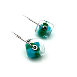 Cube Latch Earrings in Glass and Sterling Silver Pinwheel Design