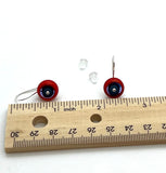 Small Short Circle Earrings in Turquoise and Orange Glass and Sterling Silver