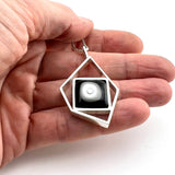 Modern Pentagon Necklace in Black, Gray, and White Glass and Sterling Silver