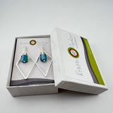 Large Striped Cube Glass and Silver Diamond Shape Earrings
