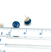 Circle Stud Earrings in Turquoise, Blue, and Steel Blue Glass and Sterling Silver