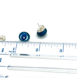 Circle Stud Earrings in Turquoise, Blue, and Steel Blue Glass and Sterling Silver