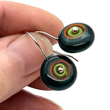 Small/Medium Short Circle Earrings in Green, Orange, Teal, and Deep Bottle Green Glass and Sterling Silver