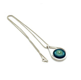 Modern Raindrop Necklace in Mint Green, Turquoise, and Steel Blue Glass and Sterling Silver
