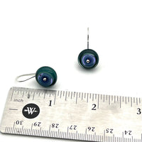 Small Short Circle Earrings in Lavender, Violet, and Deep Bottle Green Glass and Sterling Silver