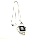 Modern Pentagon Necklace in Black, Gray, and White Glass and Sterling Silver
