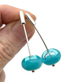 Long Stem Dangle Hollow Ball Earrings in Turquoise and Aqua Glass and Sterling Silver