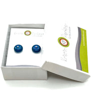 Circle Stud Earrings in Turquoise, Blue, and Steel Blue Glass and Sterling Silver
