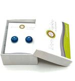 Circle Stud Earrings in Turquoise, Blue, and Steel Blue Glass and Sterling Silver
