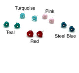 Glass Heart Stud Earrings in Glass (Choice of Color) and Silver