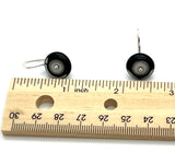 Small Short Circle Earrings in Black, White, and Gray Glass and Sterling Silver