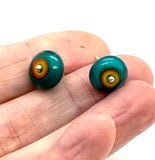 Circle Stud Earrings in Teal, Orange, and Chartreuse Glass and Sterling Silver