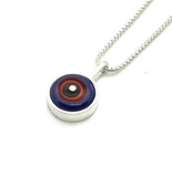 Tiny Framed Circle Necklace in Red Orange, Violet, and Gray Glass and Sterling Silver