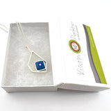 Offset Square Necklace in Blue and Turquoise Aqua Glass and Sterling Silver