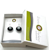 Small Short Circle Earrings in Black, White, and Gray Glass and Sterling Silver