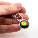 Small Circle with Rectangle Necklace in green, Orange, and Teal