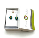Small Short Circle Earrings in Teal, Orange, and Chartreuse  Glass and Sterling Silver