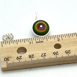 Framed Circle Short Circle Earrings in Green, Orange, and Lavender Glass and Sterling Silver